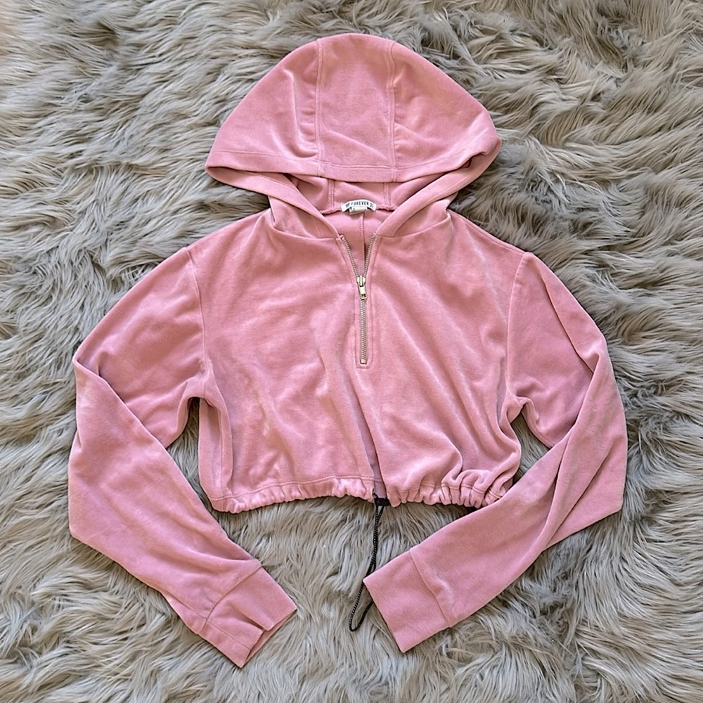 Forever 21 - Crop Top Velour Hoodie - S